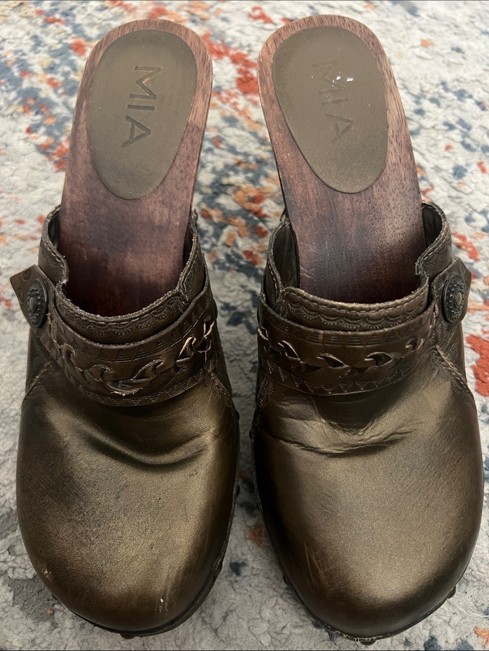 MIA Metallic Bronze Slip-On Clogs with Braided Strap